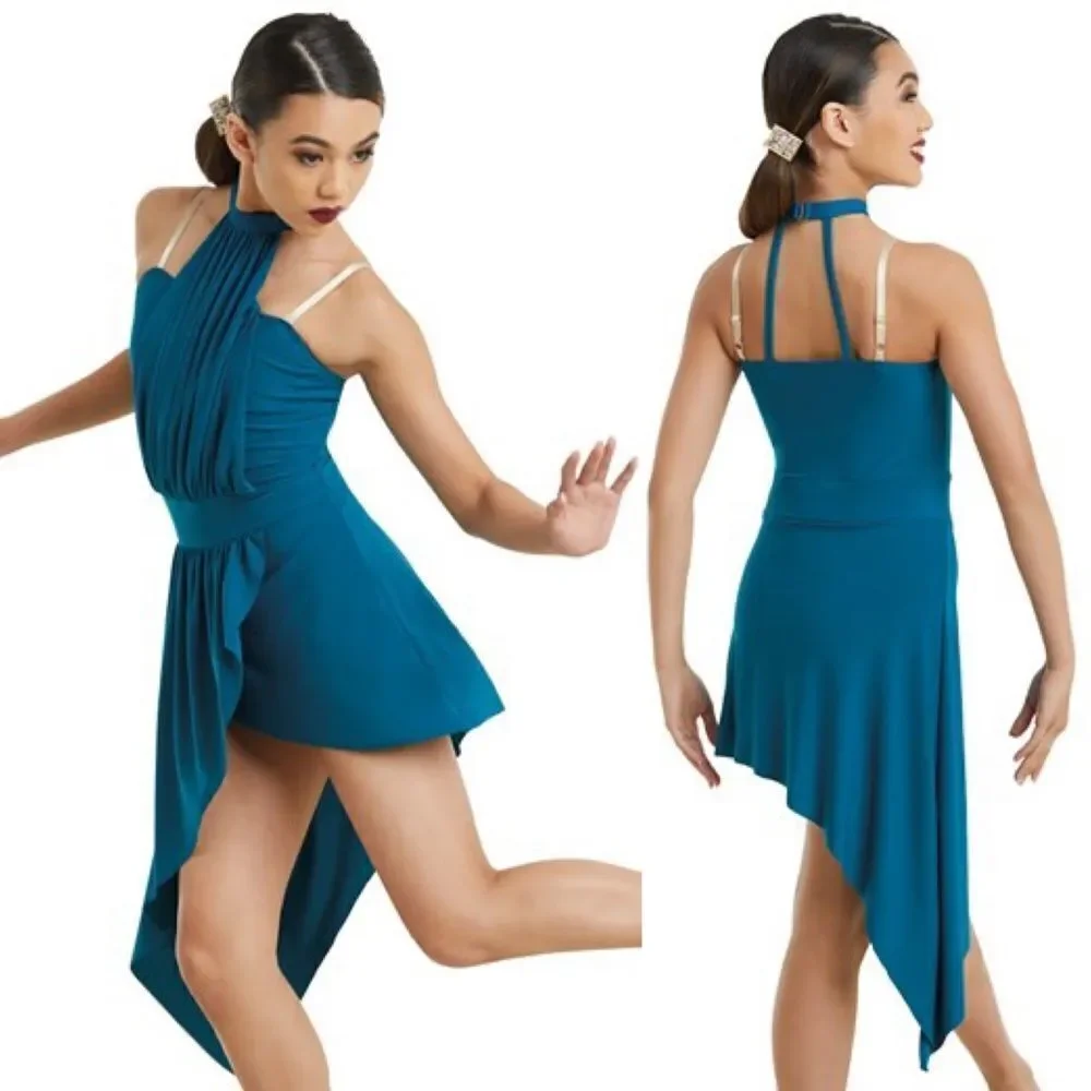 Weissman Dance costume teal jersey dress Depth Over Distance 11417 Adult LA